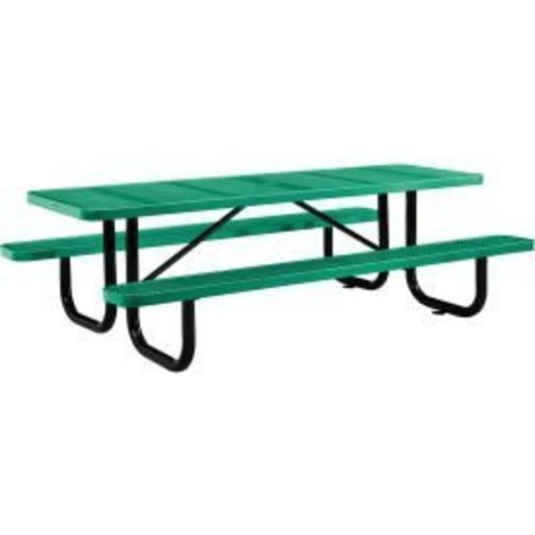 Global Equipment 8 ft. Rectangular Outdoor Steel Picnic Table, Perforated Metal, Green 694555GN